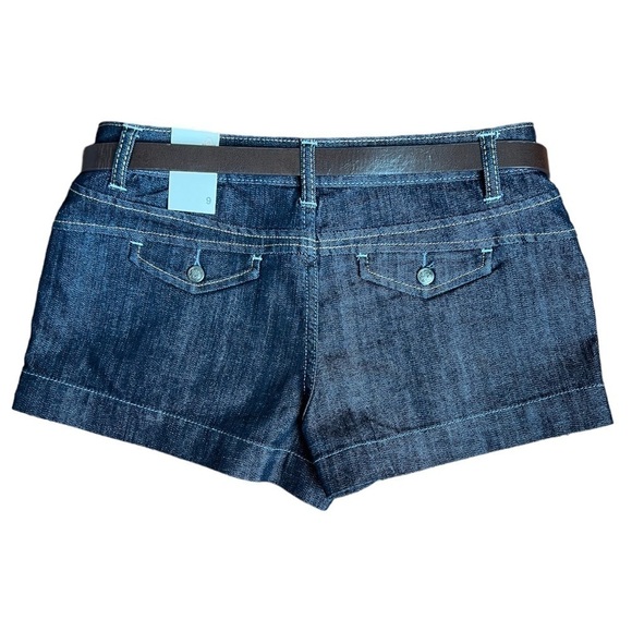 American Rag Blue Cuffed Brown & Gold Belted Jeans Shorts Flap Pocket Size 9 NWT - Picture 9 of 15